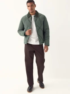 Khaki Green Diamond Quilted Padded Jacket