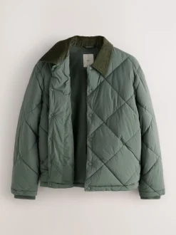 Khaki Green Diamond Quilted Padded Jacket