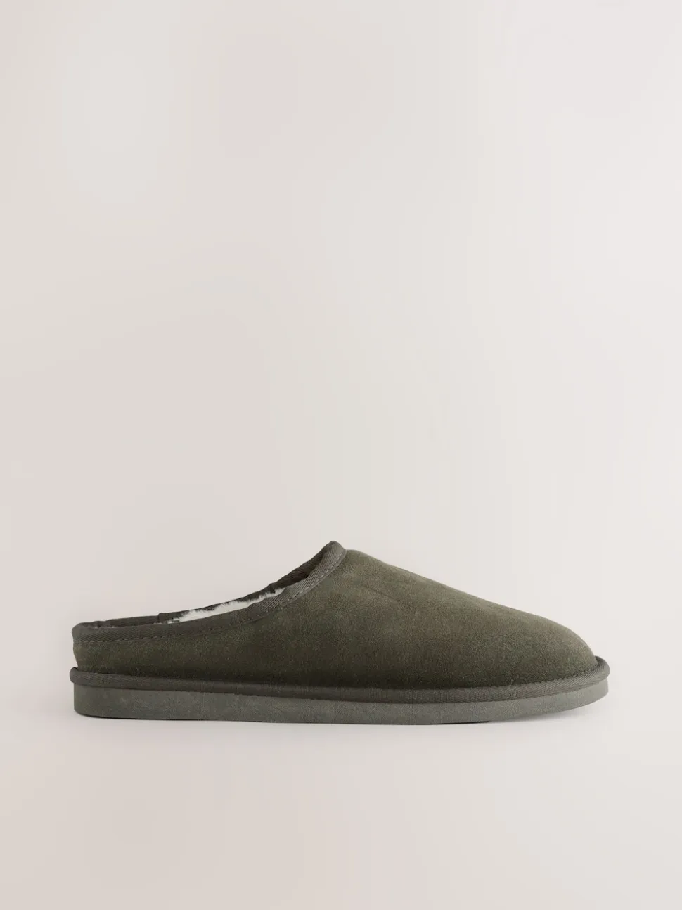 Khaki Green Faux Fur Lined Signature Suede Mule Slippers