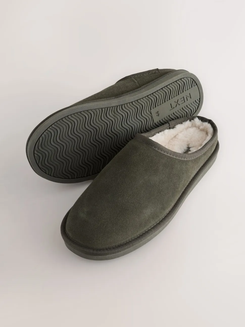 Khaki Green Faux Fur Lined Signature Suede Mule Slippers