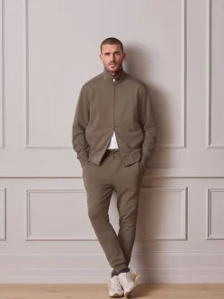 Khaki Green Funnel Neck Zip Through Signature Sweatshirt with Modal