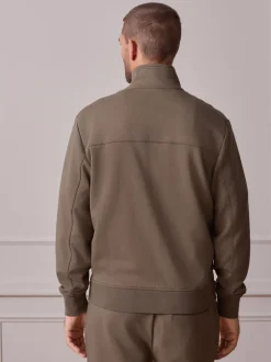 Khaki Green Funnel Neck Zip Through Signature Sweatshirt with Modal