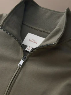 Khaki Green Funnel Neck Zip Through Signature Sweatshirt with Modal