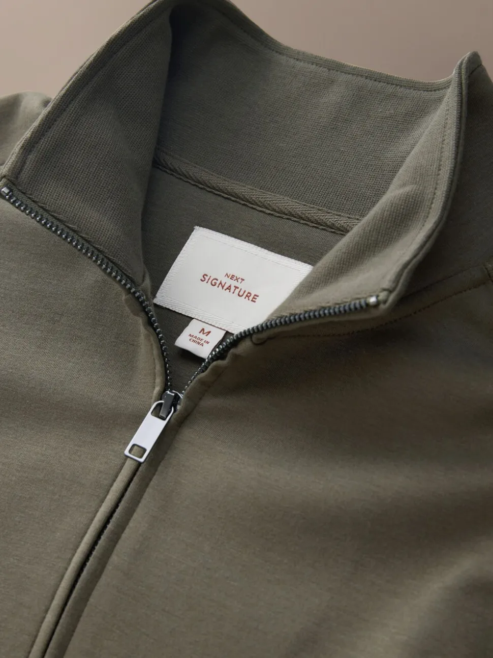 Khaki Green Funnel Neck Zip Through Signature Sweatshirt with Modal