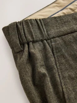 Khaki Green Herringbone Regular Fit Smart Brushed Cotton Trousers