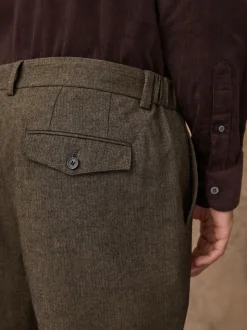 Khaki Green Herringbone Regular Fit Smart Brushed Cotton Trousers