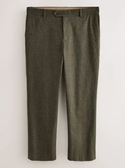 Khaki Green Herringbone Regular Fit Smart Brushed Cotton Trousers