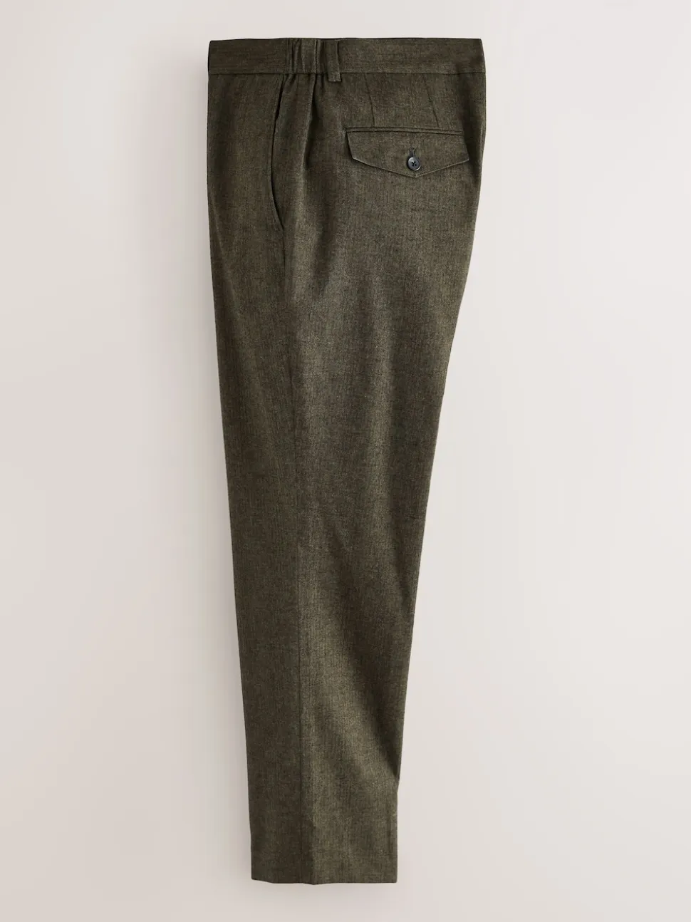 Khaki Green Herringbone Regular Fit Smart Brushed Cotton Trousers