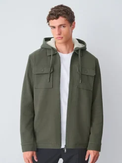 Khaki Green Hooded Borg Fleece Lined Shacket