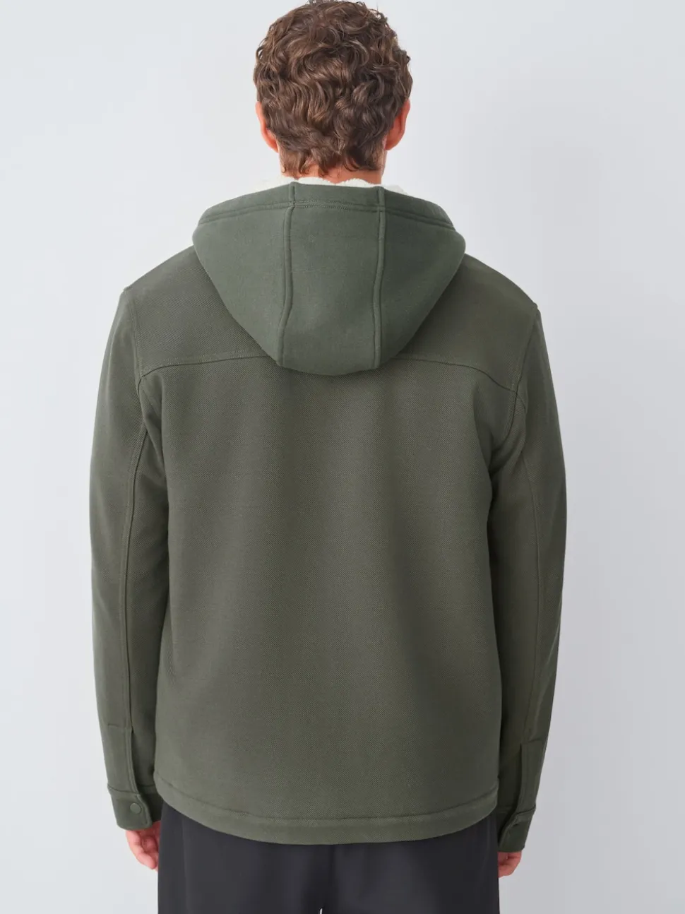 Khaki Green Hooded Borg Fleece Lined Shacket