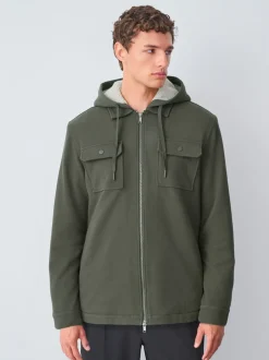 Khaki Green Hooded Borg Fleece Lined Shacket