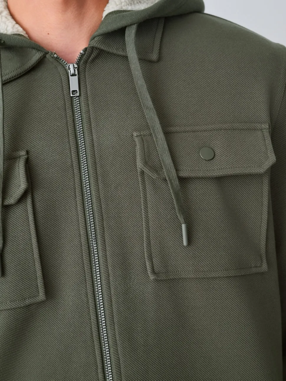 Khaki Green Hooded Borg Fleece Lined Shacket