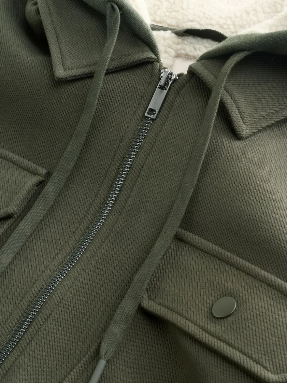 Khaki Green Hooded Borg Fleece Lined Shacket
