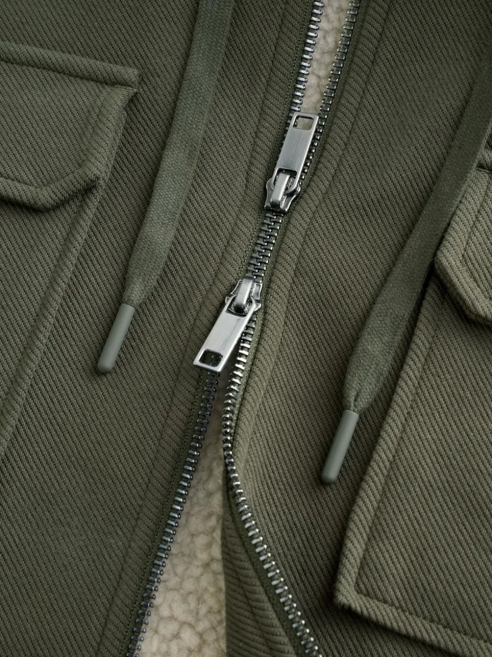 Khaki Green Hooded Borg Fleece Lined Shacket