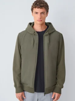 Khaki Green Hooded Hybrid Full Zip Jacket