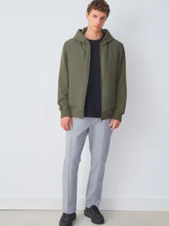 Khaki Green Hooded Hybrid Full Zip Jacket