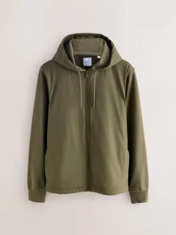 Khaki Green Hooded Hybrid Full Zip Jacket