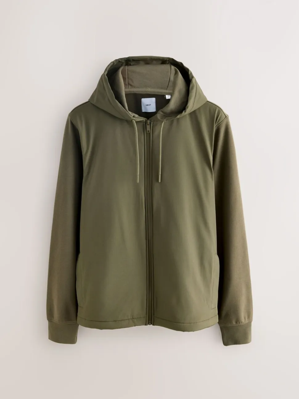 Khaki Green Hooded Hybrid Full Zip Jacket