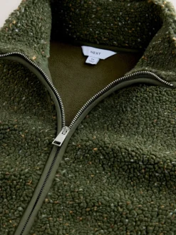 Khaki Green Nep Zip Through Funnel Borg Fleece