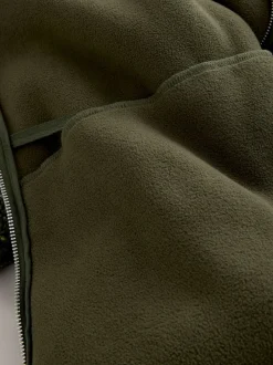 Khaki Green Nep Zip Through Funnel Borg Fleece