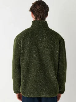 Khaki Green Nep Zip Through Funnel Borg Fleece