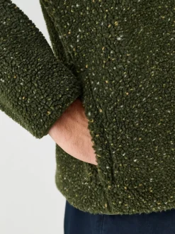 Khaki Green Nep Zip Through Funnel Borg Fleece