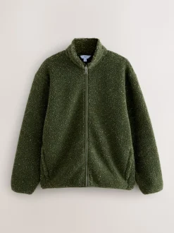 Khaki Green Nep Zip Through Funnel Borg Fleece