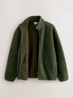 Khaki Green Nep Zip Through Funnel Borg Fleece