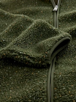 Khaki Green Nep Zip Through Funnel Borg Fleece