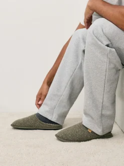Khaki Green Neppy Mule Slippers