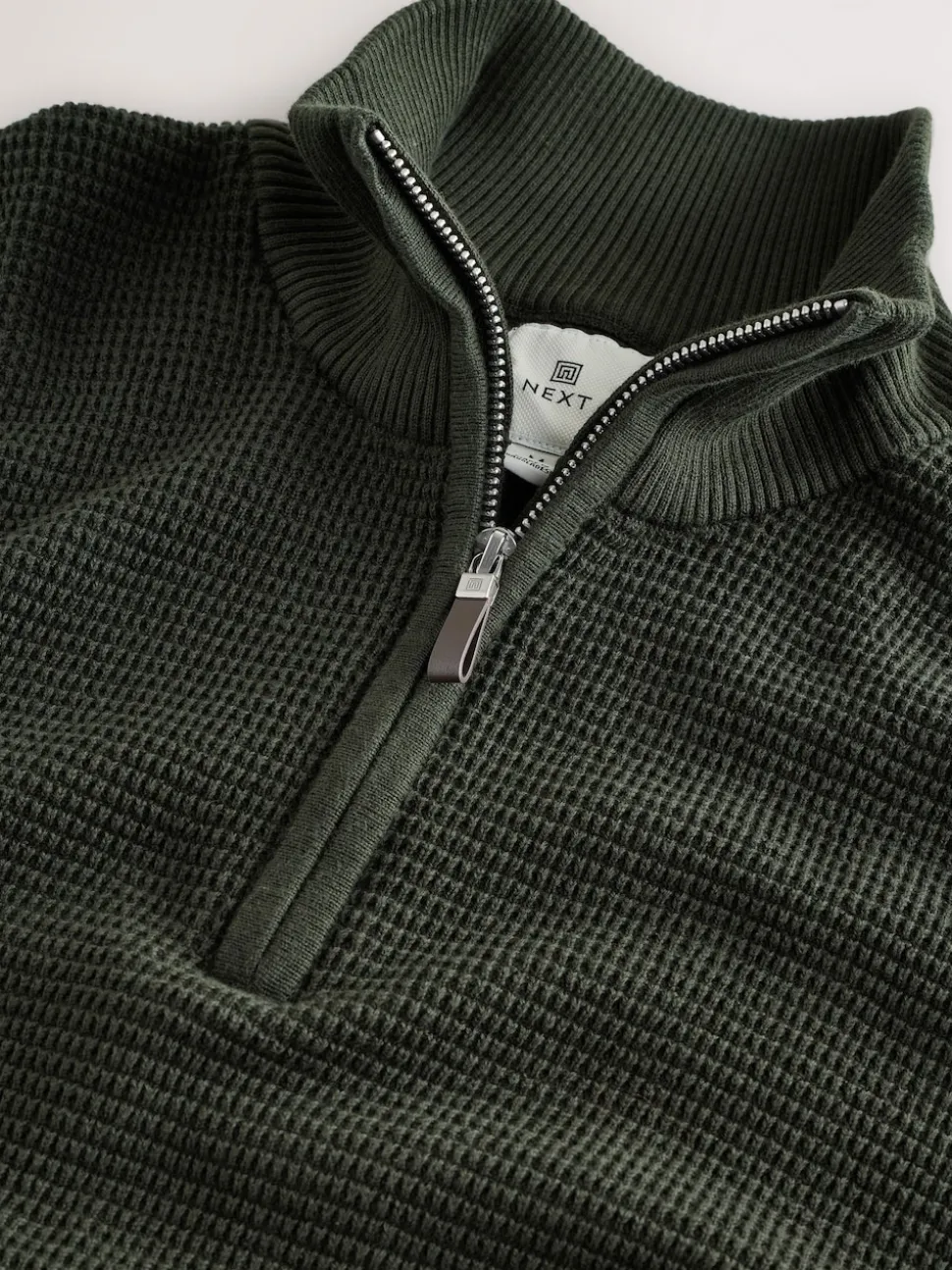 Khaki Green Plain N.Premium Regular Fit Cotton Rich Textured Premium Quarter Zip Jumper