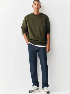 Khaki Green Regular Fit Heavyweight Cotton Rich Crew Neck Sweatshirt