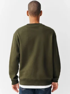 Khaki Green Regular Fit Heavyweight Cotton Rich Crew Neck Sweatshirt
