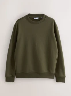 Khaki Green Regular Fit Heavyweight Cotton Rich Crew Neck Sweatshirt