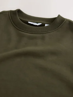 Khaki Green Regular Fit Heavyweight Cotton Rich Crew Neck Sweatshirt