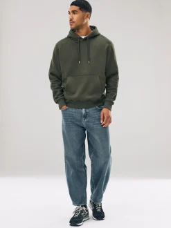 Khaki Green Regular Fit Heavyweight Cotton Rich Jersey Hoodie