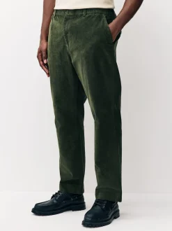 Khaki Green Regular Fit Smart Cotton Rich Corduroy Elasticated Waistband Trousers