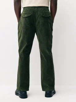 Khaki Green Regular Fit Smart Cotton Rich Corduroy Elasticated Waistband Trousers