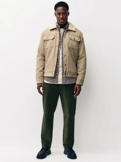 Khaki Green Regular Fit Smart Cotton Rich Corduroy Elasticated Waistband Trousers
