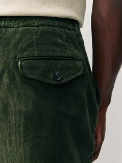 Khaki Green Regular Fit Smart Cotton Rich Corduroy Elasticated Waistband Trousers