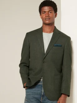 Khaki Green Regular Fit Textured Smart Blazer