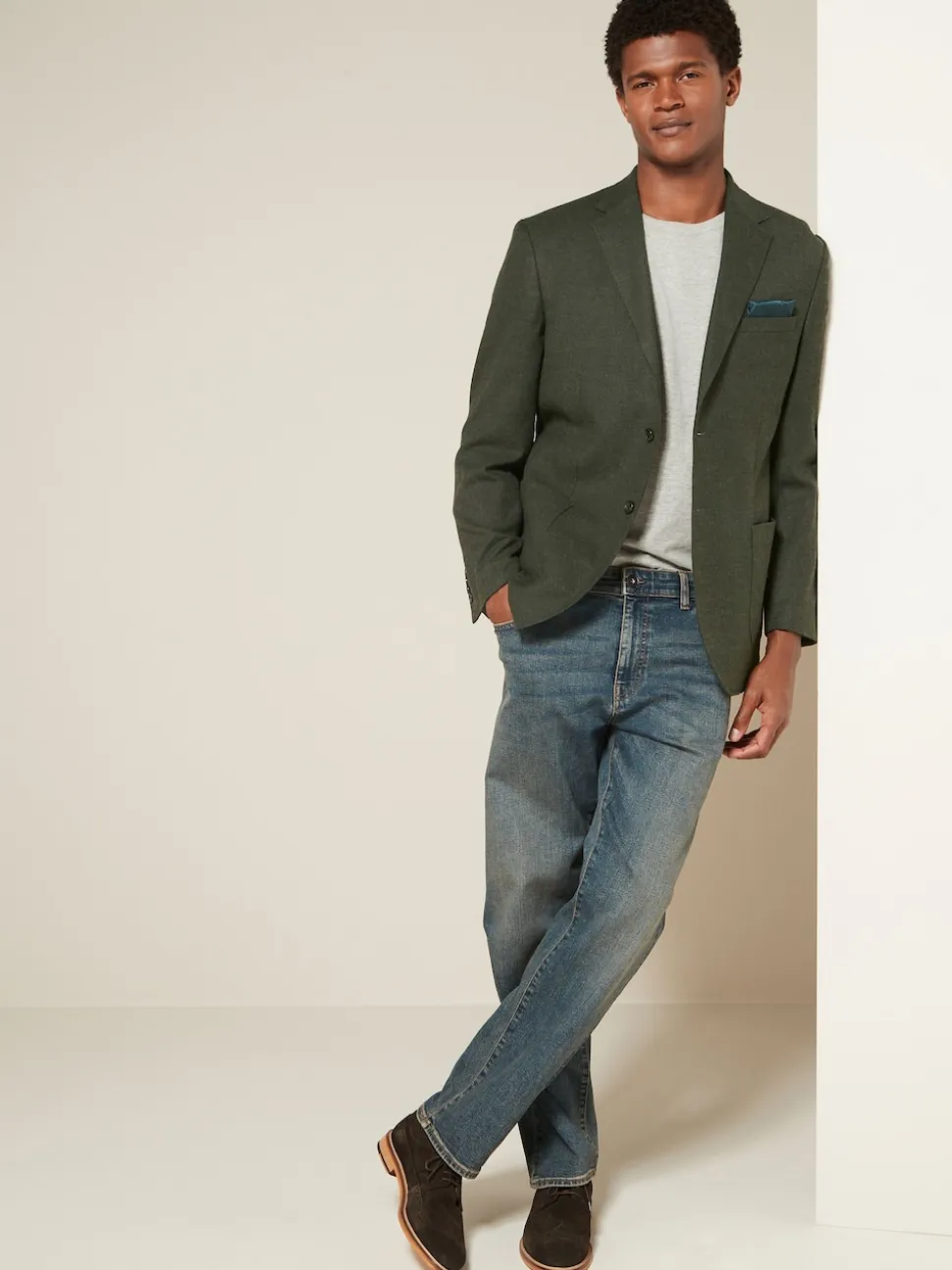 Khaki Green Regular Fit Textured Smart Blazer