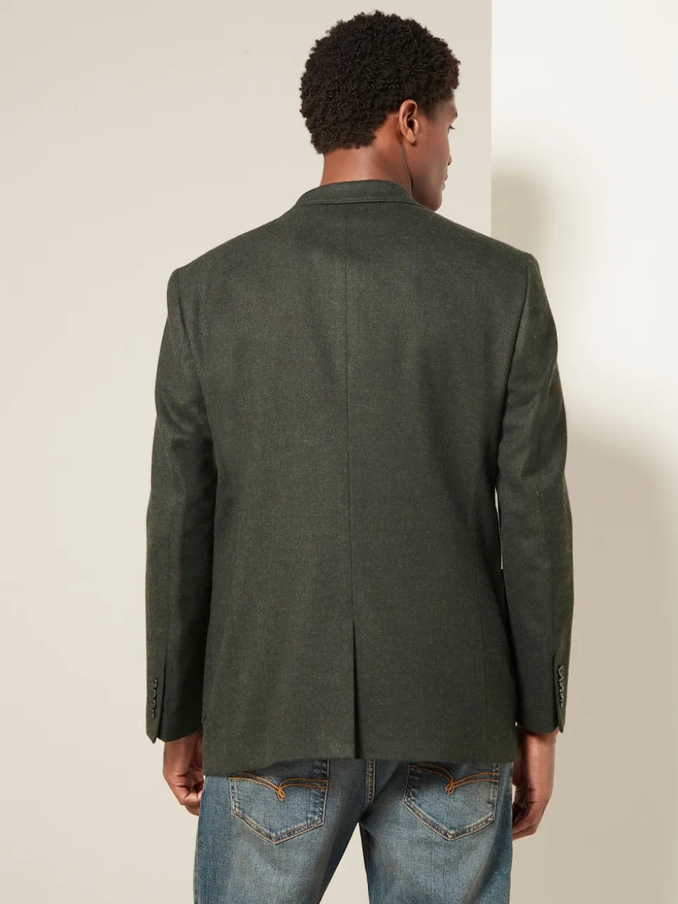 Khaki Green Regular Fit Textured Smart Blazer