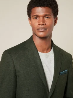 Khaki Green Regular Fit Textured Smart Blazer