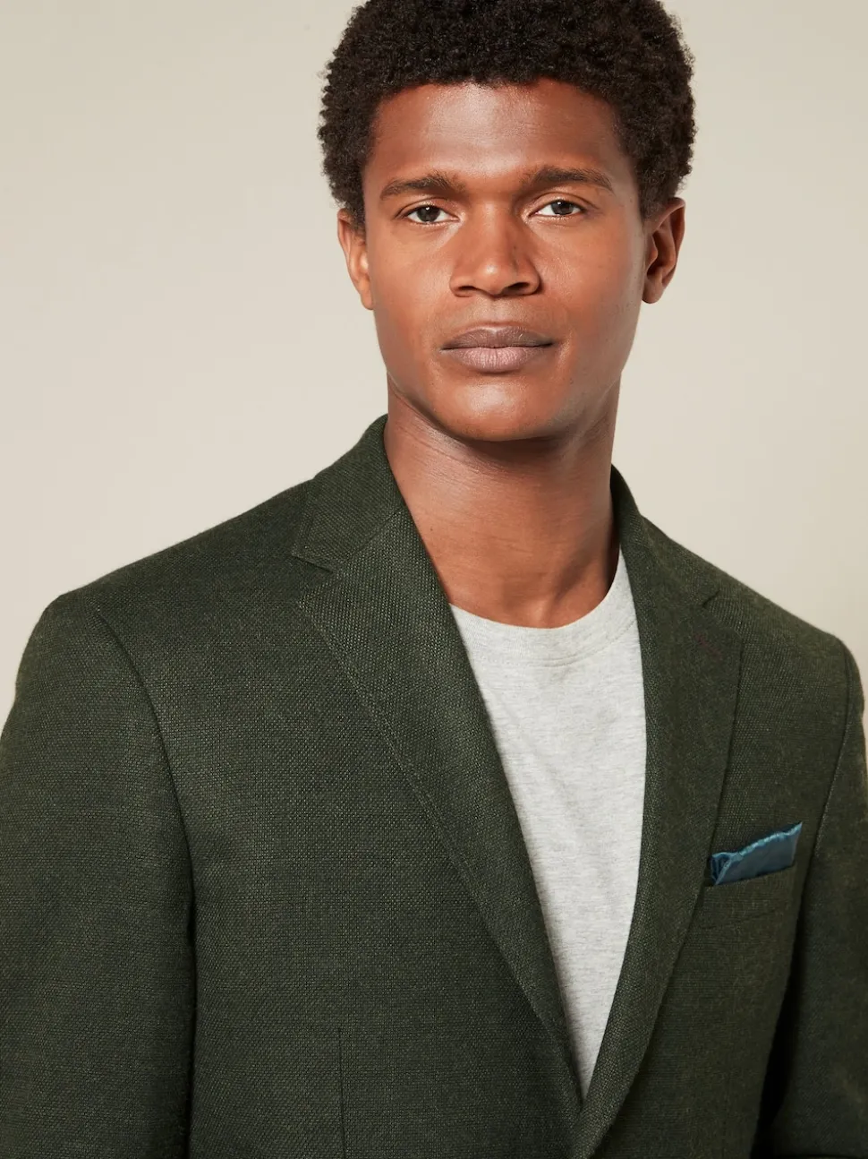 Khaki Green Regular Fit Textured Smart Blazer