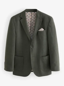Khaki Green Regular Fit Textured Smart Blazer