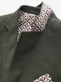 Khaki Green Regular Fit Textured Smart Blazer