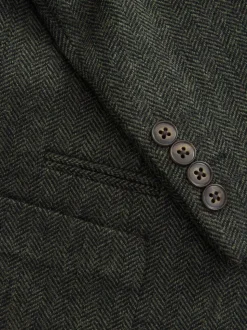 Khaki Green Regular Fit Wool Rich Herringbone Blazer