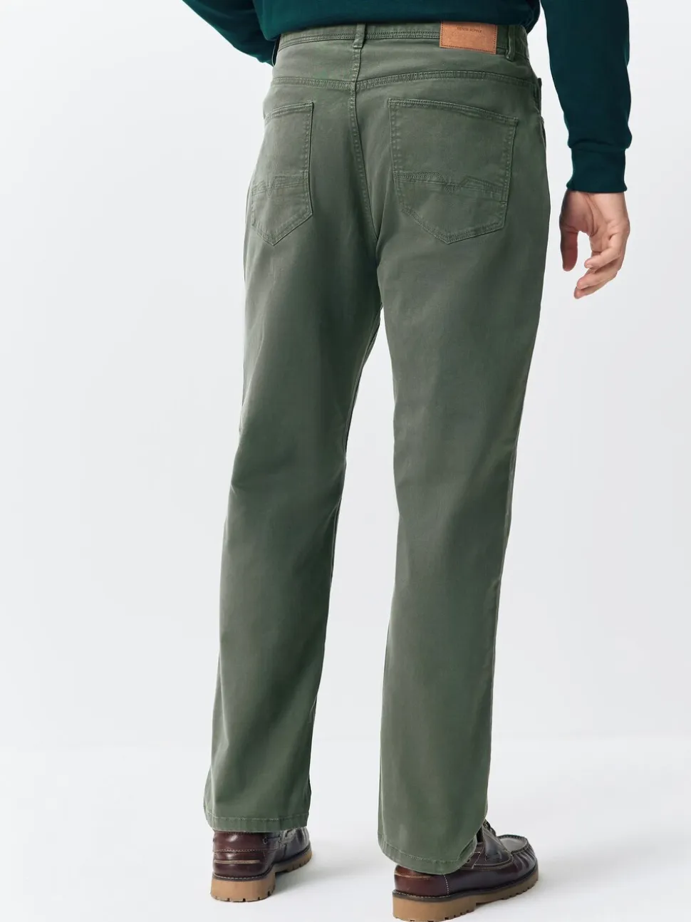 Khaki Green Regular Tapered Fit 5 Pocket Soft Touch Trousers