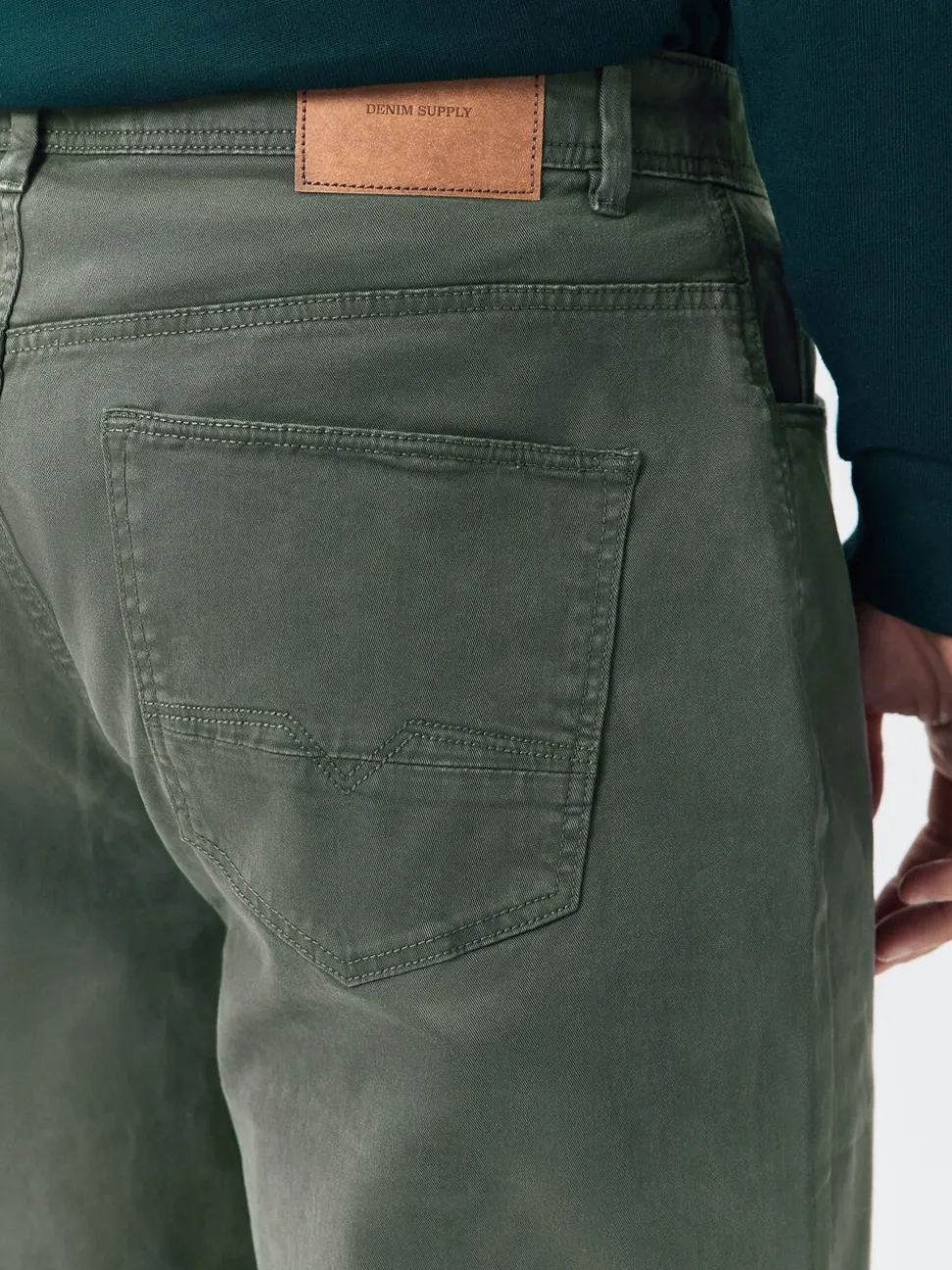 Khaki Green Regular Tapered Fit 5 Pocket Soft Touch Trousers